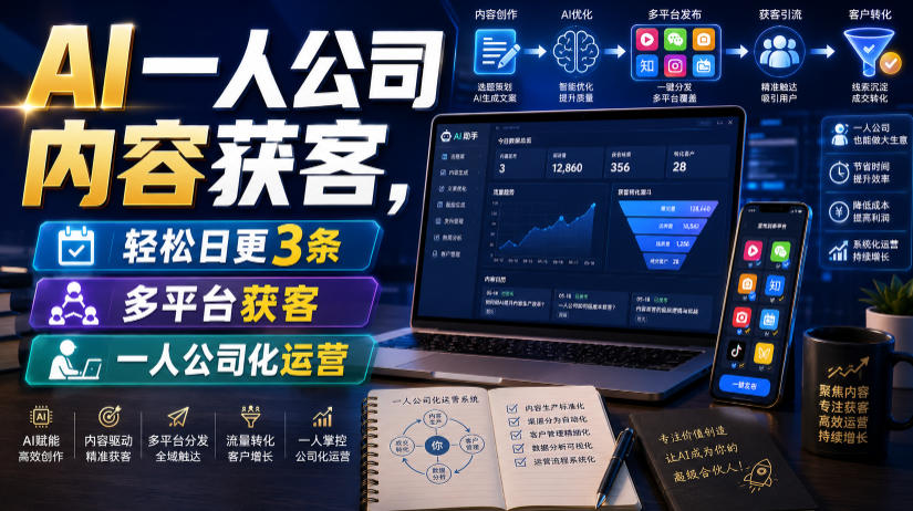 AI一人公司内容获客，轻松日更3条，多平台获客，一人公司化运营-抖音新作品监控助手