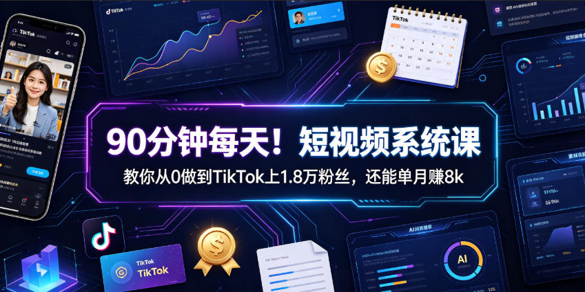 90分钟每天！短视频系统课教你从0做到TikTok上1.8万粉丝，还能单月賺8k【原创双语字幕】-抖音新作品监控助手