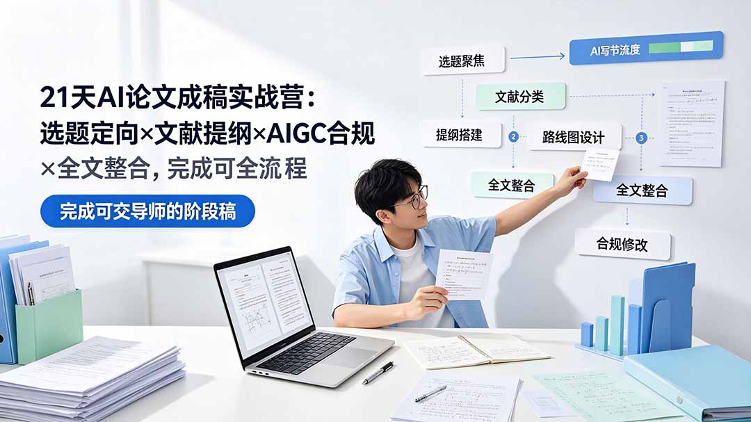 21天AI论文成稿实战营：选题定向×文献提纲×AIGC合规×全文整合，完成可交导师的阶段稿-抖音新作品监控助手