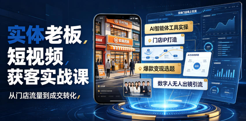 实体老板短视频获客实战课｜AI智能体工具全套实操、门店IP打造、爆款变现选题、数字人无人出镜引流完整教程-抖音新作品监控助手