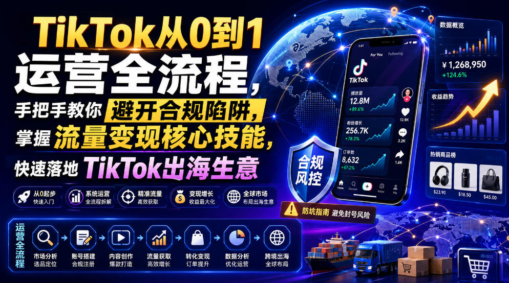 TikTok从0到1运营全流程，手把手教你避开合规陷阱，掌握流量变现核心技能，快速落地TikTok出海生意(更新7月)-抖音新作品监控助手