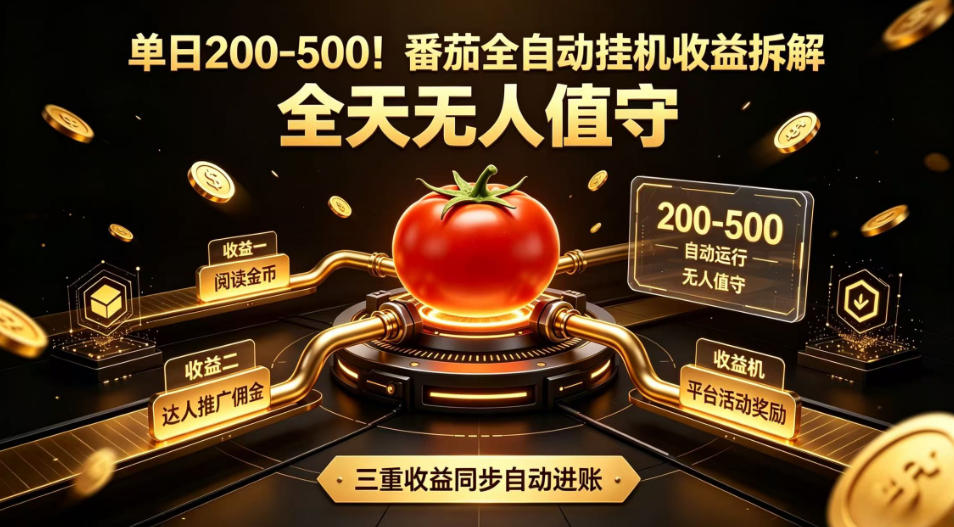 单日200-500！番茄全自动挂G收益拆解，全天无人值守，矩阵操作收益翻倍【揭秘】-抖音新作品监控助手