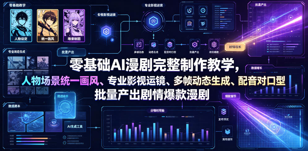 零基础AI漫剧完整制作教学，人物场景统一画风、专业影视运镜、多帧动态生成、配音对口型，批量产出剧情爆款漫剧-抖音新作品监控助手