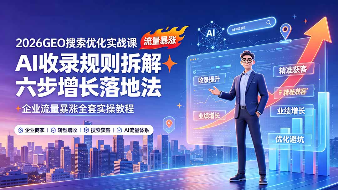 2026GEO搜索优化实战课：AI收录规则拆解｜六步增长落地法｜企业流量暴涨全套实操教程-抖音新作品监控助手