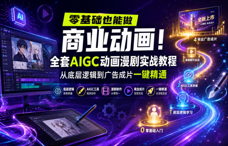 零基础也能做商业动画！全套AIGC动画漫剧实战教程，从底层逻辑到广告成片一键精通(更新0715)-抖音新作品监控助手