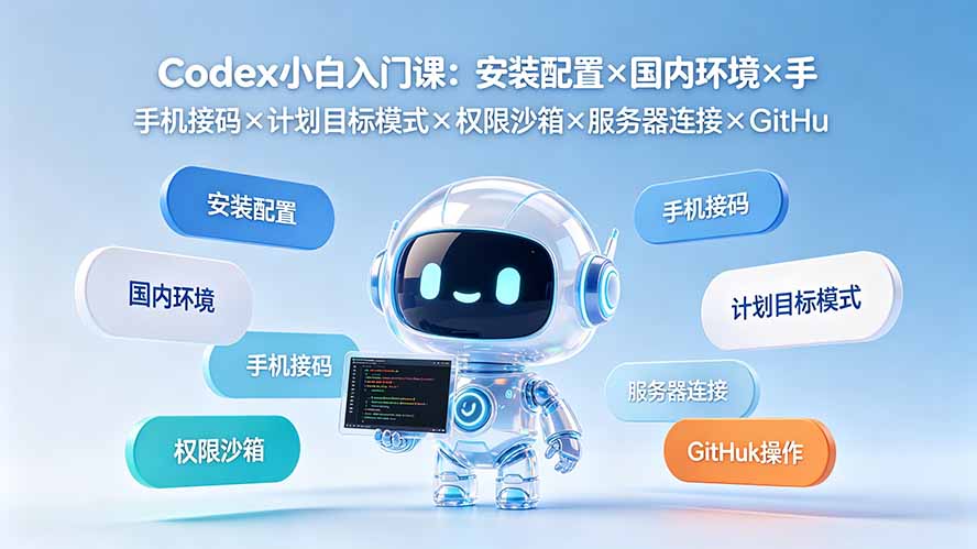 Codex小白入门课：安装配置×国内环境×手机接码×计划目标模式×权限沙箱×服务器连接×GitHub操作-抖音新作品监控助手