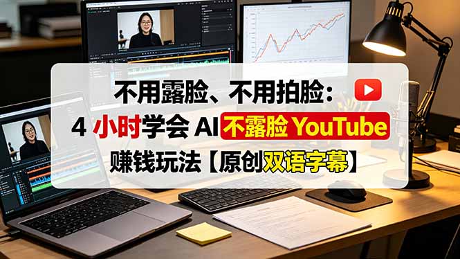 不用露脸、不用拍脸：4 小时学会 AI 不露脸 YouTube 赚钱玩法【原创双语字幕】-抖音新作品监控助手