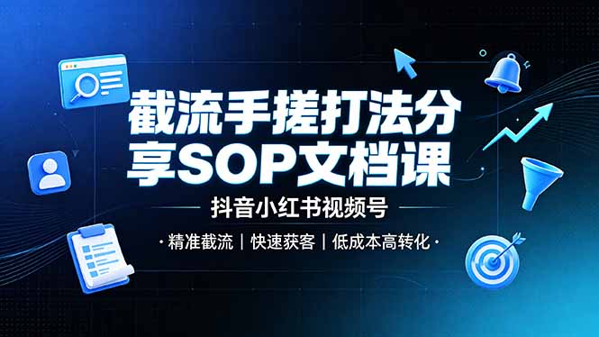 截流手搓打法分享SOP文档课，抖音小红书视频号丨精准截流，快速获客，低成本高转化-抖音新作品监控助手