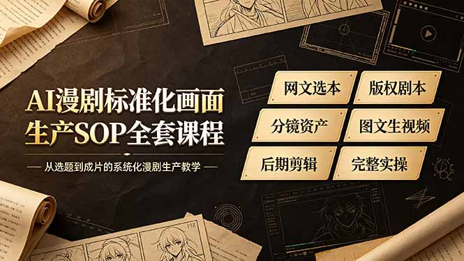 AI漫剧标准化画面生产SOP全套课程-更新，网文选本版权剧本分镜资产全覆盖，图文生视频后期剪辑完整实操教学-抖音新作品监控助手