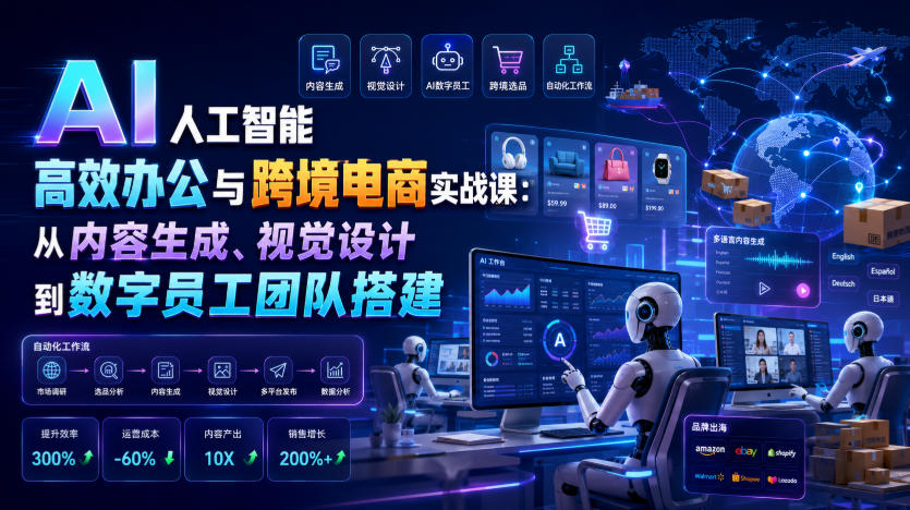 AI人工智能高效办公与跨境电商实战课：从内容生成、视觉设计到数字员工团队搭建-抖音新作品监控助手