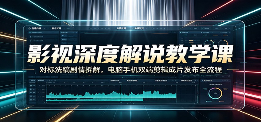 影视深度解说教学课：对标洗稿剧情拆解，电脑手机双端剪辑成片发布全流程-抖音新作品监控助手