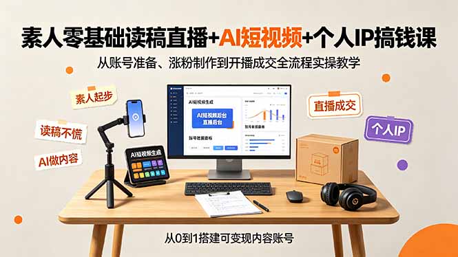 素人零基础读稿直播+AI短视频+个人IP搞钱课,从账号准备、涨粉制作到开播成交全流程实操教学-抖音新作品监控助手