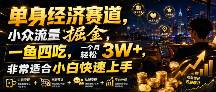 单身经济赛道，小众流量掘金，一鱼四吃，一个月轻松3W+，非常适合小白快速上手【揭秘】-抖音新作品监控助手