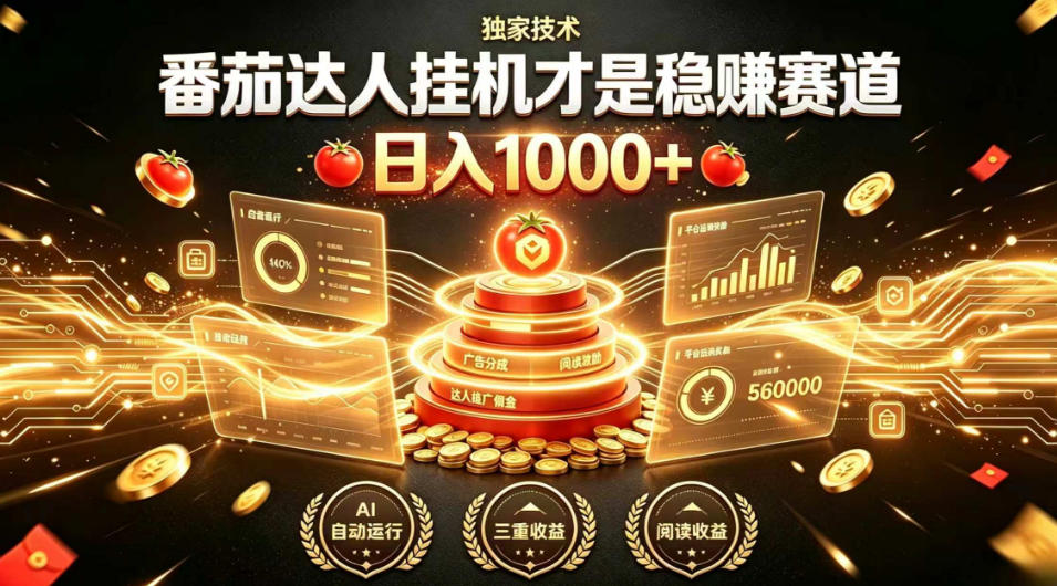 别再瞎找副业！番茄达人挂G才是稳賺赛道，日入1000+，全程傻瓜式操作，可矩阵放大【揭秘】-抖音新作品监控助手