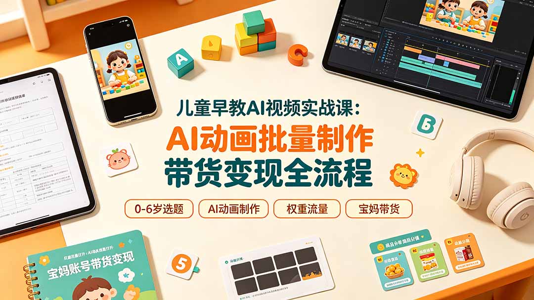 儿童早教AI视频实战课：0-6岁认知选题｜AI动画批量制作｜权重流量拉升｜宝妈账号带货变现全流程-抖音新作品监控助手