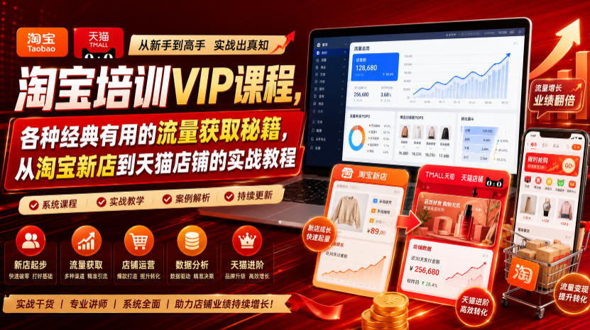 淘宝培训VIP课程，各种经典有用的流量获取秘籍，从淘宝新店到天猫店铺的实战教程(更新7月)-抖音新作品监控助手