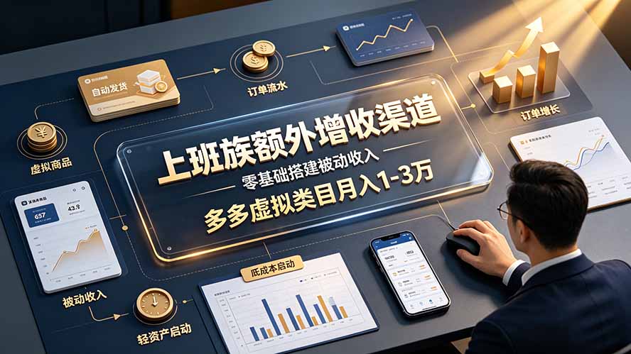 上班族额外增收渠道，零基础搭建被动收入，多多虚拟类目月入 1-3 万-抖音新作品监控助手