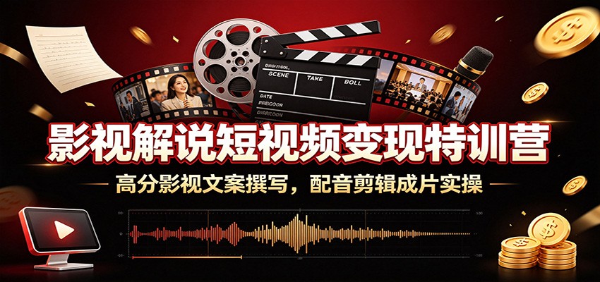 影视解说短视频变现特训营:高分影视文案撰写,配音剪辑成片实操-抖音新作品监控助手