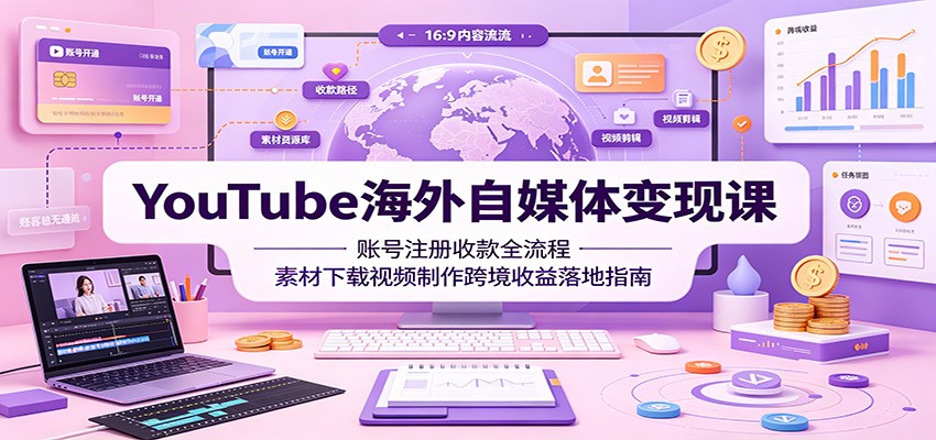 YouTube海外自媒体变现课：账号注册收款全流程，素材下载视频制作跨境收益落地指南-抖音新作品监控助手
