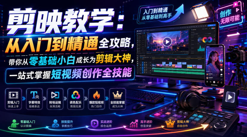 剪映教学：从入门到精通全攻略，带你从零基础小白成长为剪辑大神，一站式掌握短视频创作全技能-抖音新作品监控助手