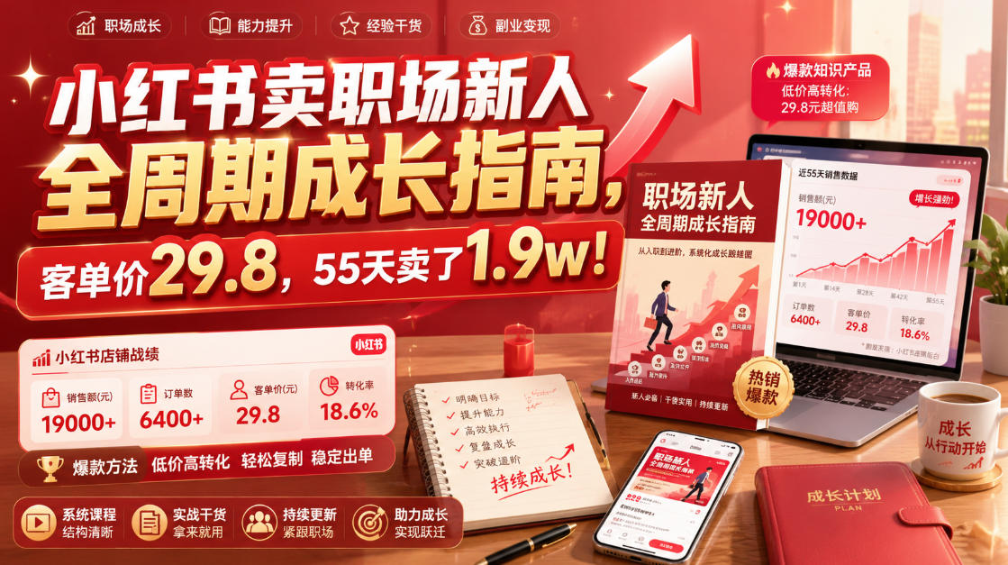 小红书卖职场新人全周期成长指南，客单价29.8，55天卖了1.9w！-抖音新作品监控助手