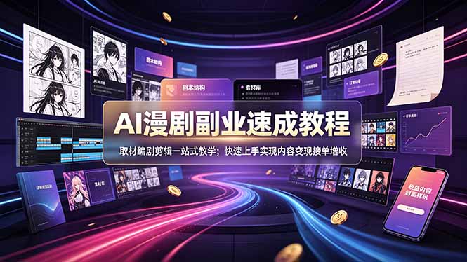 AI漫剧副业速成教程，取材编剧剪辑一站式教学；快速上手实现内容变现接单增收-抖音新作品监控助手