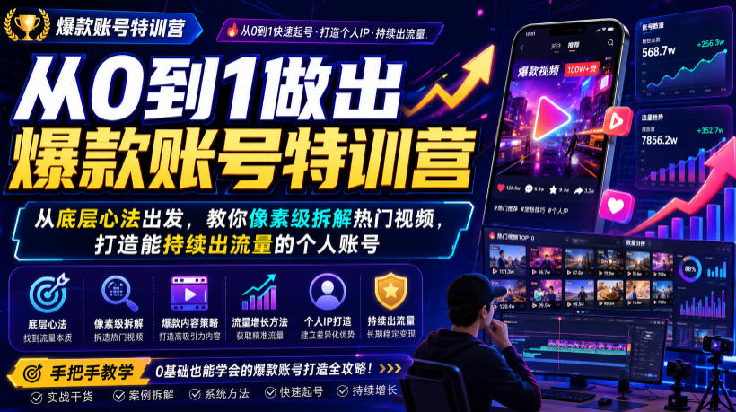 从0到1做出爆款账号特训营，从底层心法出发，教你像素级拆解热门视频，打造能持续出流量的个人账号-抖音新作品监控助手