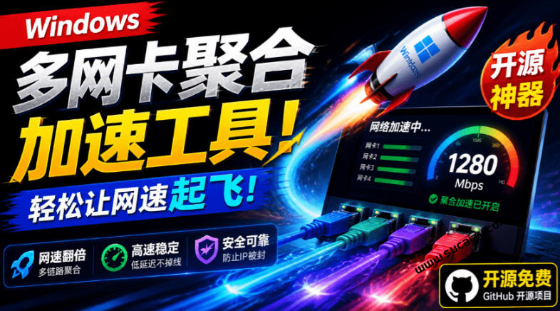 Github开源黑科技！多网卡网速聚合加速工具，一键让你的电脑网速起飞，这感觉也太爽了HypoMux-抖音新作品监控助手