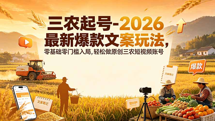三农起号-2026 最新爆款文案玩法，零基础零门槛入局，轻松做原创三农短视频账号-抖音新作品监控助手