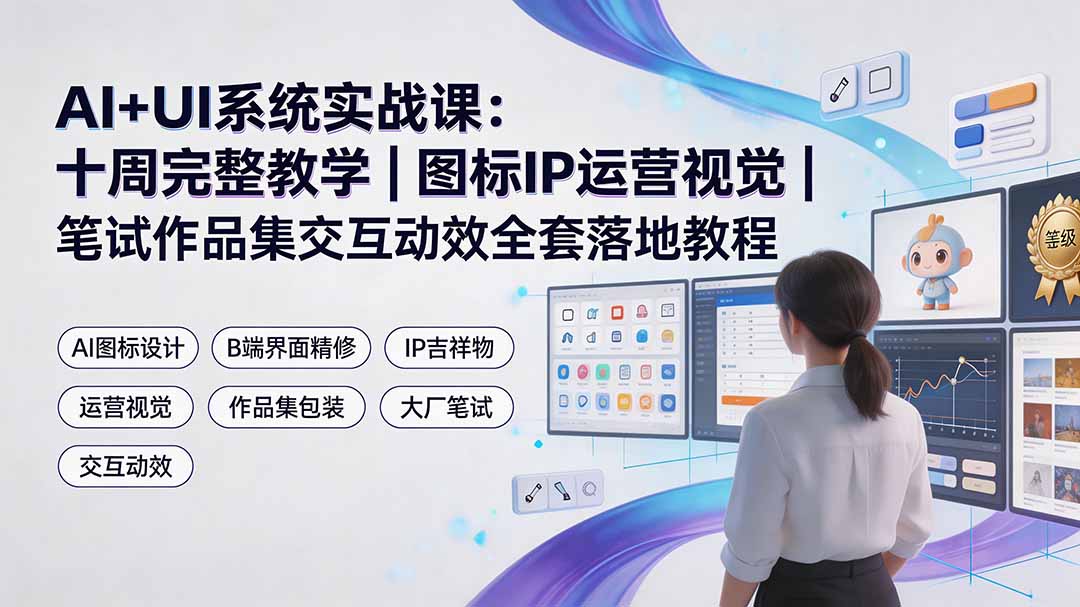 AI+UI系统实战课：十周完整教学｜图标IP运营视觉｜笔试作品集交互动效全套落地教程-抖音新作品监控助手