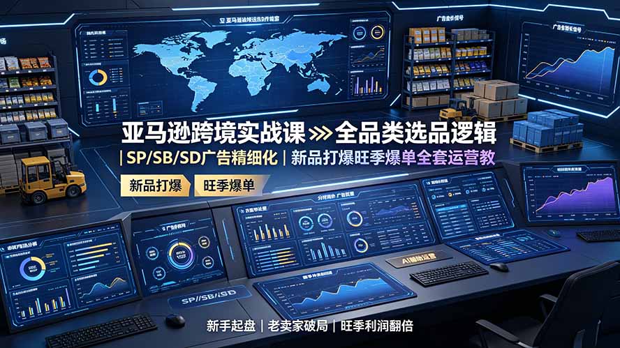 亚马逊跨境实战课：全品类选品逻辑｜SP/SB/SD广告精细化｜新品打爆旺季爆单全套运营教程-抖音新作品监控助手
