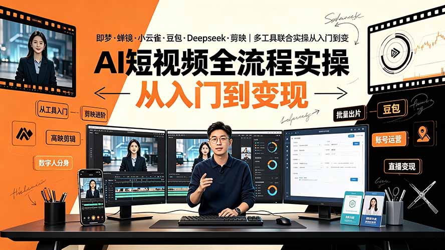 AI短视频全流程实操：即梦·蝉镜·小云雀·豆包·Deepseek·剪映｜多工具联合实操从入门到变现-抖音新作品监控助手