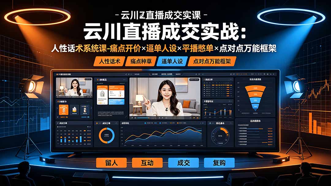 云川直播成交实战：人性话术系统课-痛点种草×塑品开价×逼单人设×平播憋单×点对点万能框架-抖音新作品监控助手