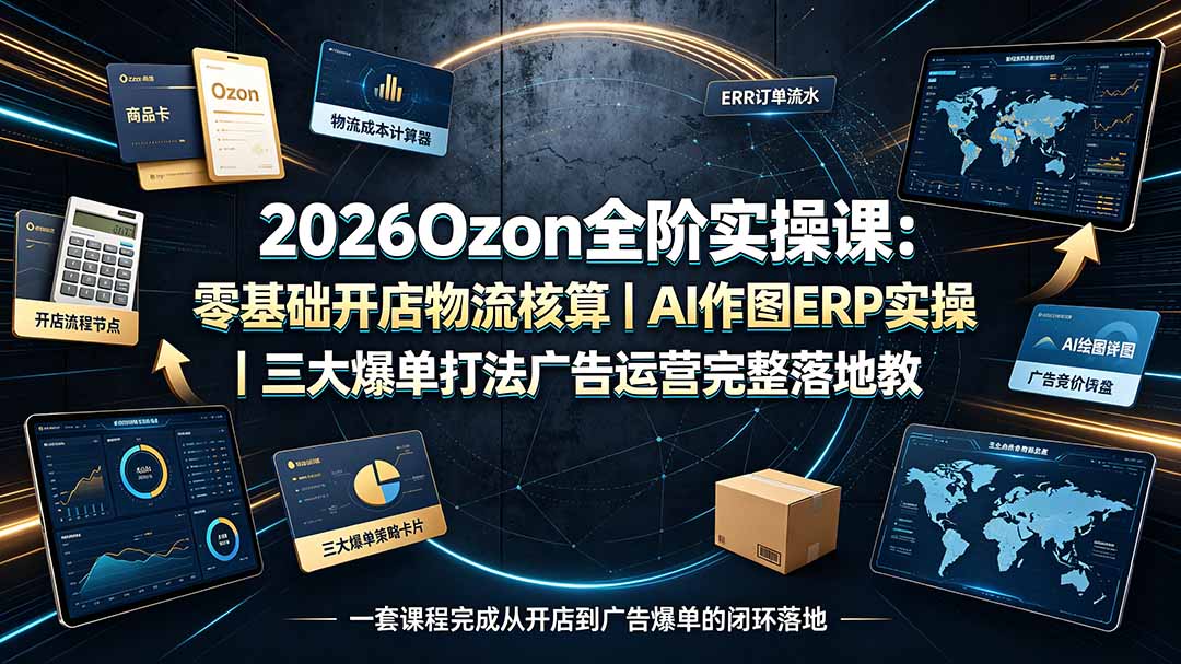 2026Ozon全阶实操课：零基础开店物流核算｜AI作图ERP实操｜三大爆单打法广告运营完整落地教程-抖音新作品监控助手