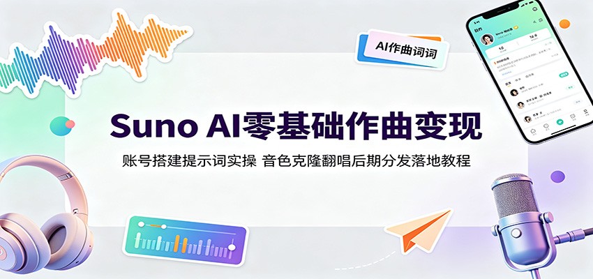 Suno AI零基础作曲变现：账号搭建提示词实操，音色克隆翻唱后期分发落地教程-抖音新作品监控助手