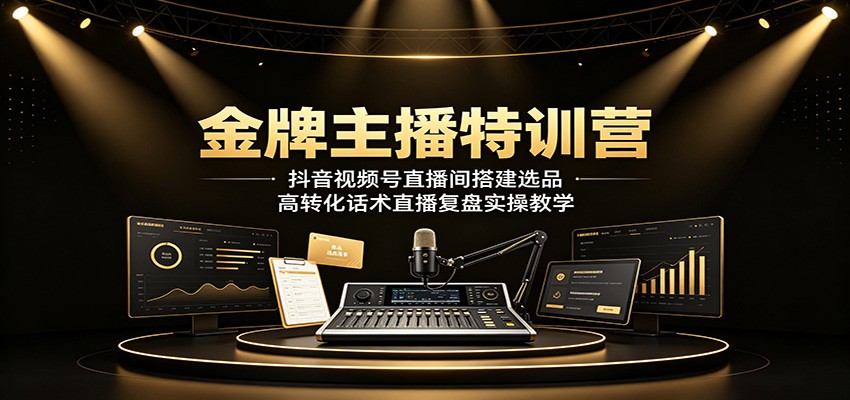 金牌主播特训营：抖音视频号直播间搭建选品，高转化话术直播复盘实操教学-抖音新作品监控助手