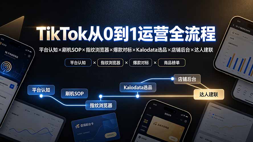 TikTok从0到1运营全流程：平台认知×刷机SOP×指纹浏览器×爆款对标×Kalodata选品×店铺后台×达人建联-抖音新作品监控助手