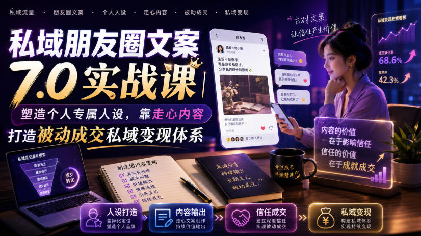 私域朋友圈文案7.0实战课｜塑造个人专属人设，靠走心内容打造被动成交私域变现体系-抖音新作品监控助手