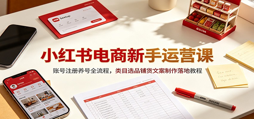 小红书电商新手运营课：账号注册养号全流程，类目选品铺货文案制作落地教程-抖音新作品监控助手