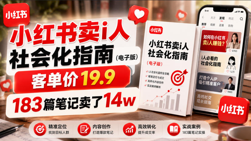 小红书卖I人社会化指南(电子版),客单价19.9,183篇笔记卖了14w!-抖音新作品监控助手