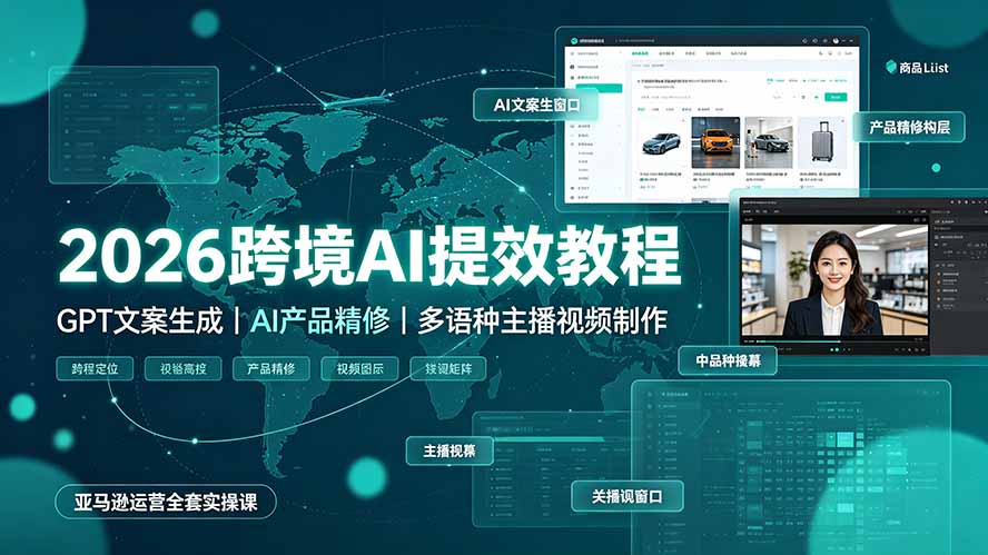 2026跨境AI提效教程·GPT文案生成｜AI产品精修｜多语种主播视频制作，亚马逊运营全套实操课-抖音新作品监控助手