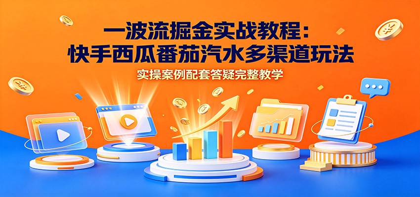 一波流掘金实战教程：快手西瓜番茄汽水多渠道玩法，实操案例配套答疑完整教学-抖音新作品监控助手