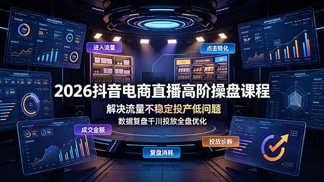 2026抖音电商直播高阶操盘课程，解决流量不稳定投产低问题，数据复盘千川投放全盘优化-抖音新作品监控助手