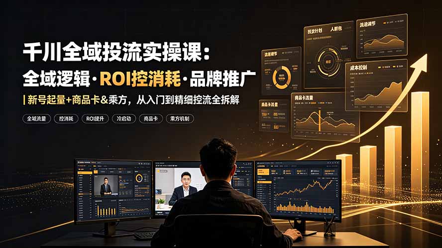 千川全域投流实操课：全域逻辑·ROI控消耗·品牌推广｜新号起量+商品卡&乘方，从入门到精细控流全拆解-抖音新作品监控助手
