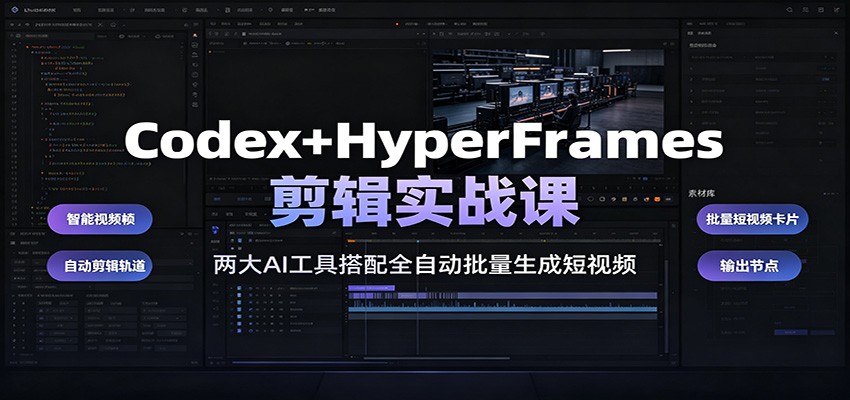 Codex+HyperFrames剪辑实战课：两大AI工具搭配全自动批量生成短视频-抖音新作品监控助手