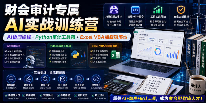 财会审计专属AI实战训练营｜AI协同编程+Python审计工具箱+Excel VBA加载项落地(更新0710)-抖音新作品监控助手