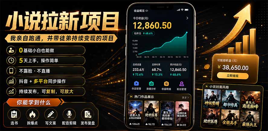 抖音及多平台小说拉新项目：我亲自跑通并持续带徒弟实操｜0基础小白5天上手快速变现-抖音新作品监控助手