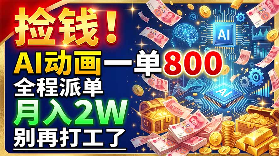 捡钱！AI动画一单800，全程派单，月入2W，别再打工了-抖音新作品监控助手