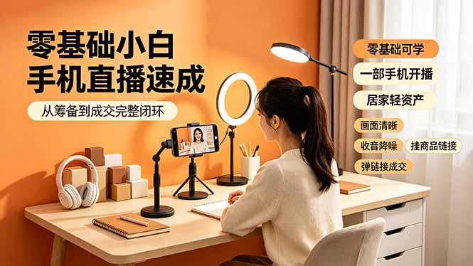 零基础小白手机直播速成，从筹备到成交完整闭环，适配苹果安卓系统，解决杂音卡顿留人难问题-抖音新作品监控助手