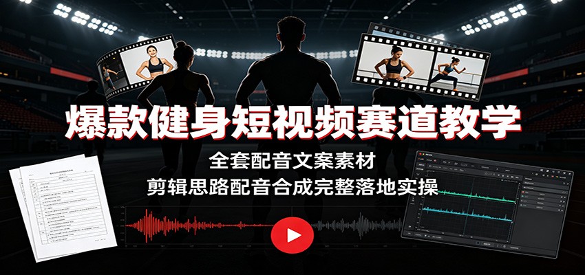 爆款健身短视频赛道教学：全套配音文案素材，剪辑思路配音合成完整落地实操-抖音新作品监控助手